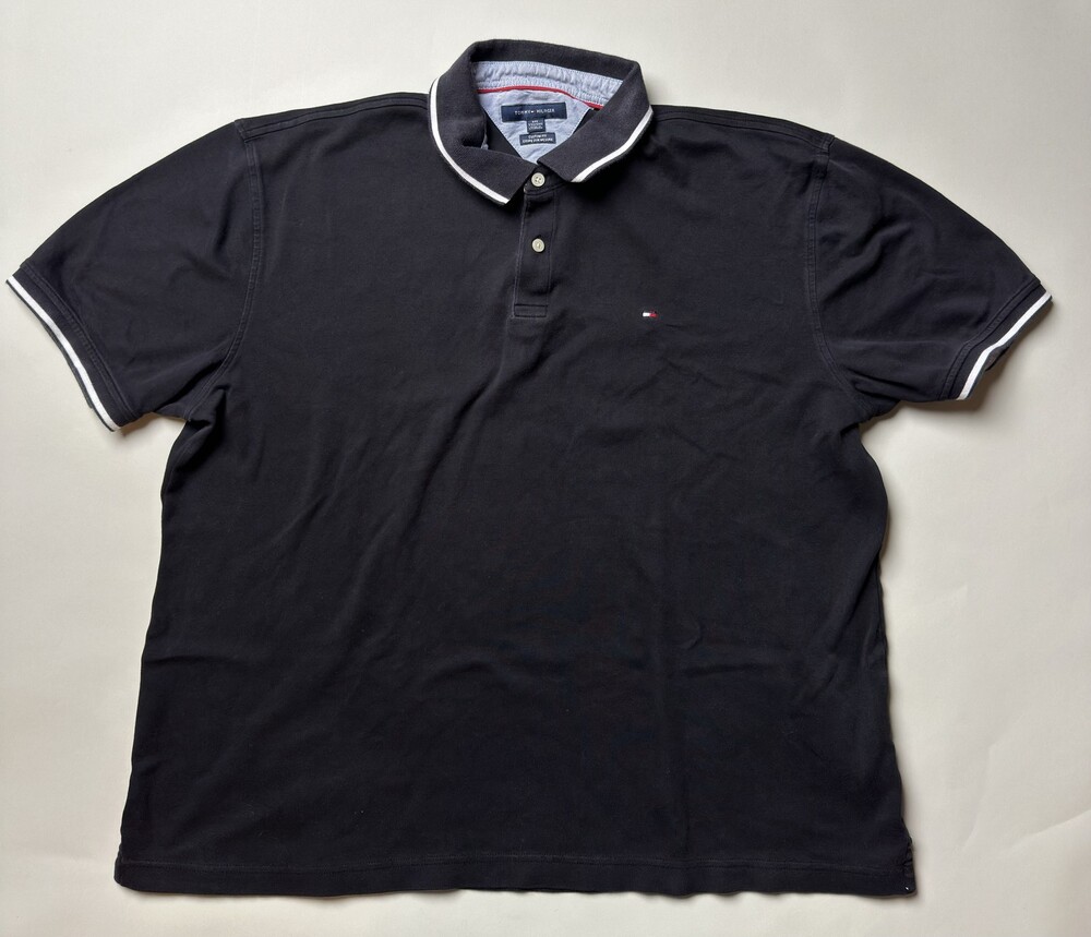 Tommy Hilfiger Polo Shirt Mens 2XL Black Custom Fit Short Sleeve Classic Cotton